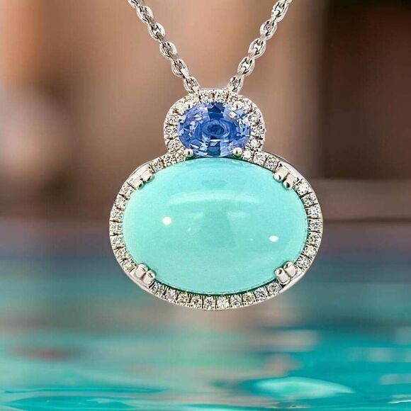 Turquoise Sapphire Diamond Necklace 17" 14k 19.03 TCW Certified $6,950 311694 - Picture 13 of 15